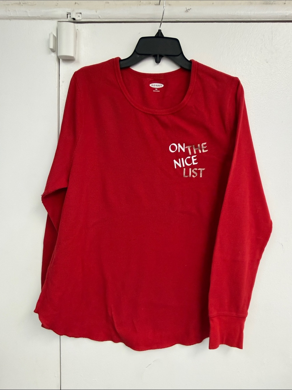 Old Navy Red 'On The Nice List' Long-Sleeve Thermal Top XXL like new pajama top